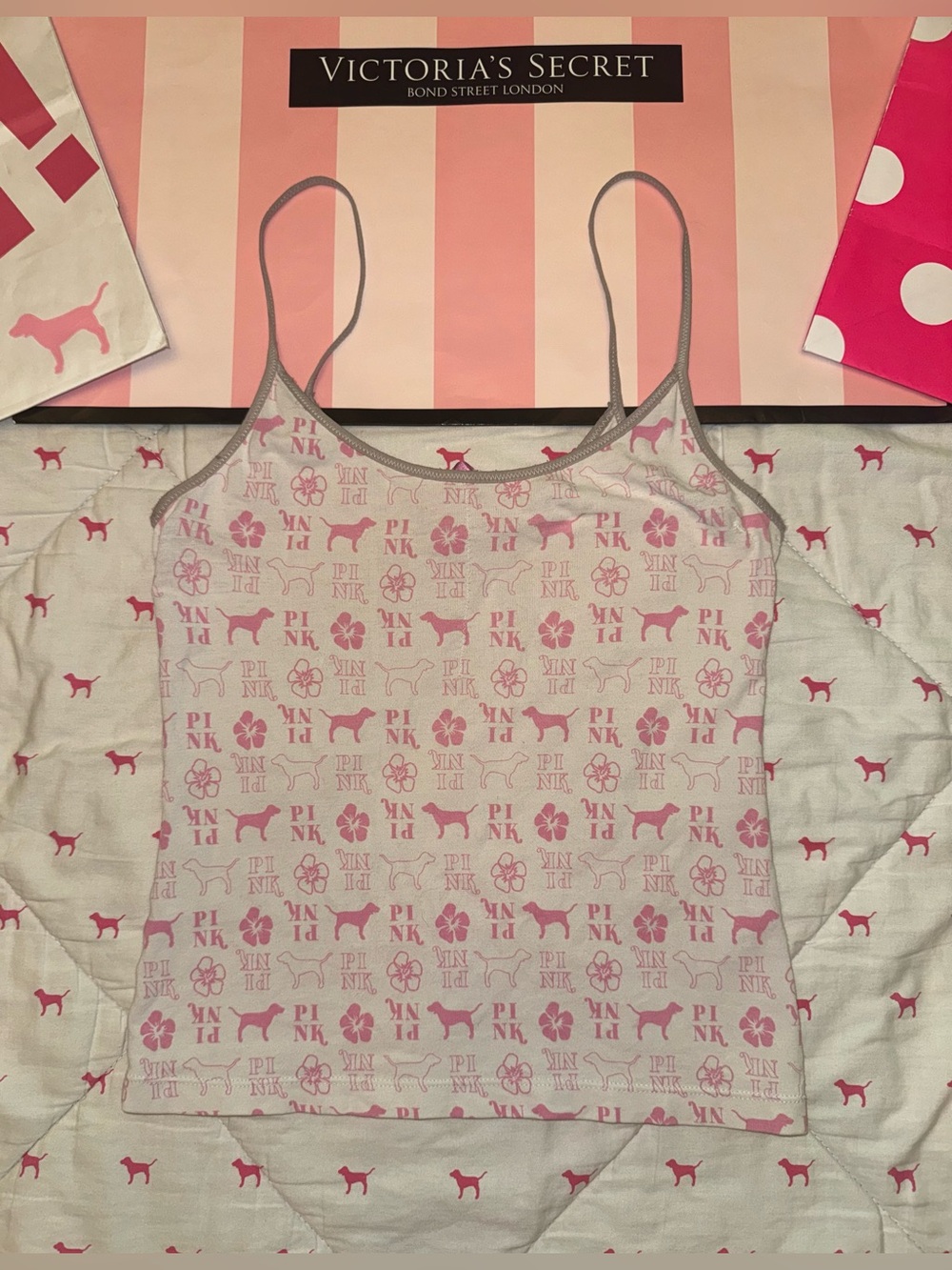 VS PINK VINTAGE Y2K 2004 TANK TOP CAMI DOG PUP TROPICAL HIBISCUS FLORAL RARE XS